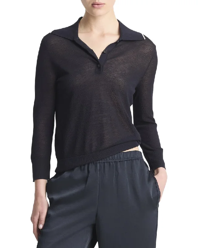 Vince Pique Polo Shirt-- Embroidered Appliqued Beaded