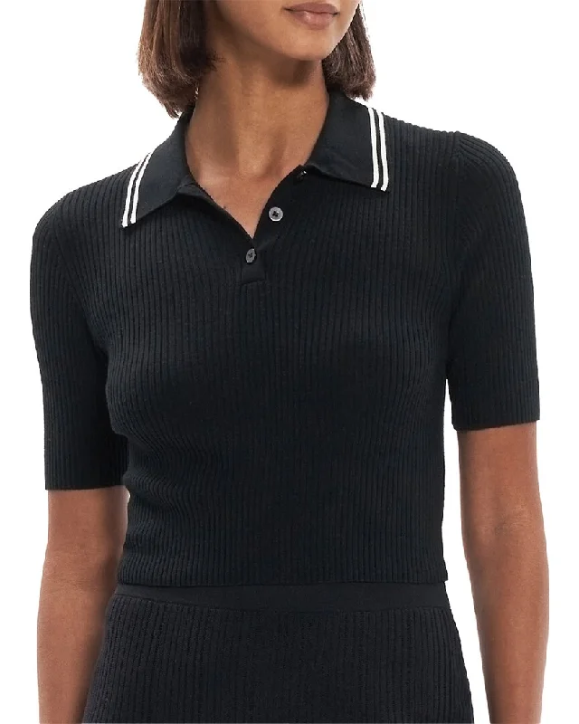 Theory Tipped Rib Wool Polo Shirt-- Jersey Fabric Tulle Fabric Batik Fabric