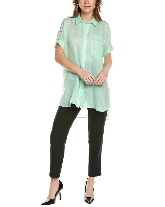 Lafayette 148 New York Oversized Short Sleeve Shirt-- Hooded Caped Shawl Collar