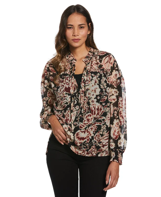 Metallic Blooms Print Shirt-- Wool Fabric Cashmere Fabric Tweed Fabric