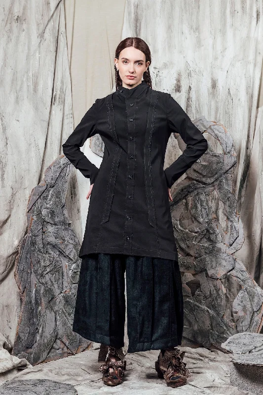 AW24 JADIS TUNIC SHIRT - OBSIDIAN-- Notch Collar Peter Pan Collar Cowl Neck