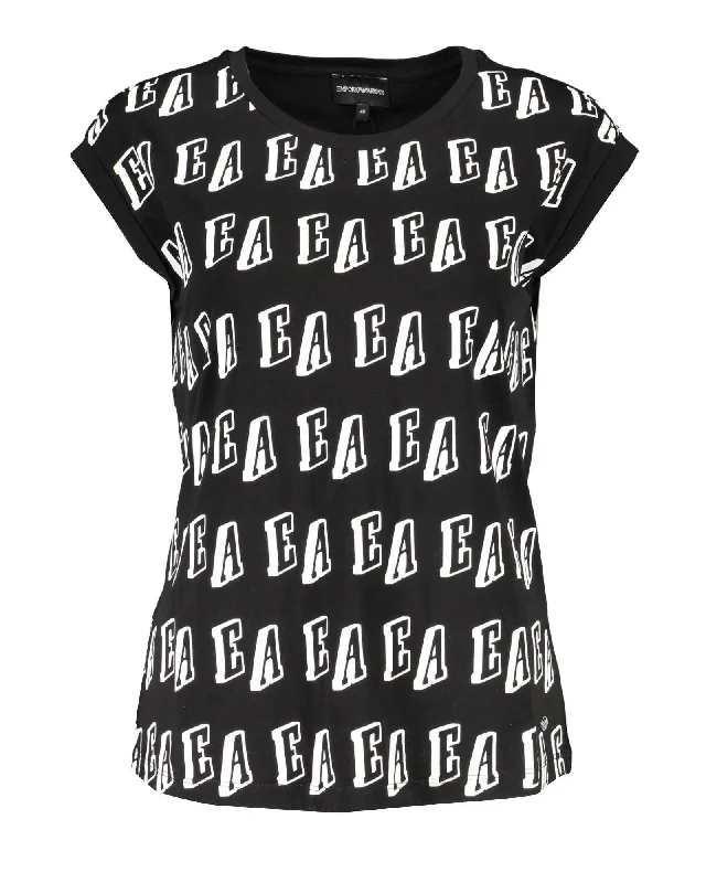 Emporio Armani  EA Logo TShirt for Women-- Ribbed Striped Patterned