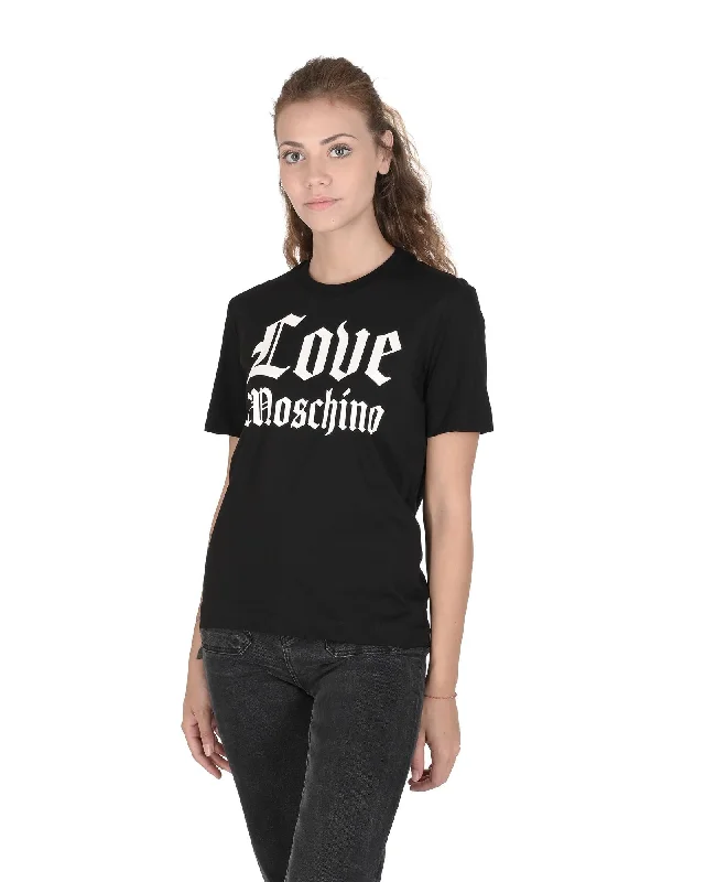 Love Moschino  Women's Black  Logo Graphic T-Shirt-- Solid Color Striped Floral