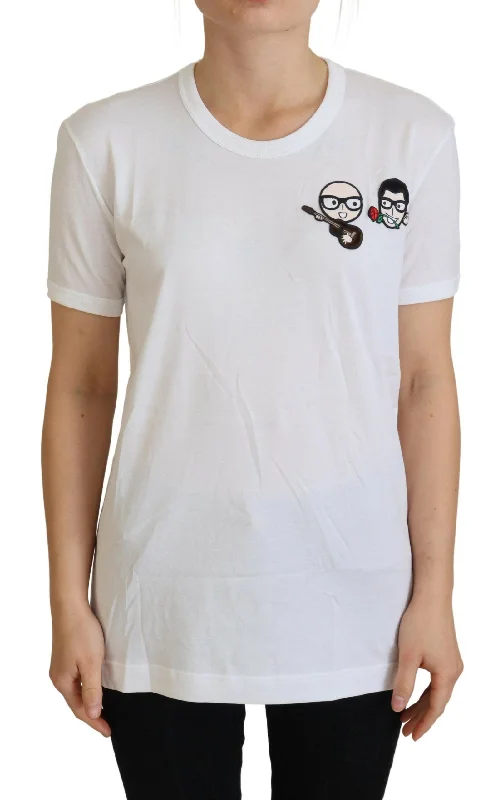 Dolce & Gabbana Elegant White Crewneck Cotton Women's T-Shirt-- Front Pockets Side Pockets Patch Pockets