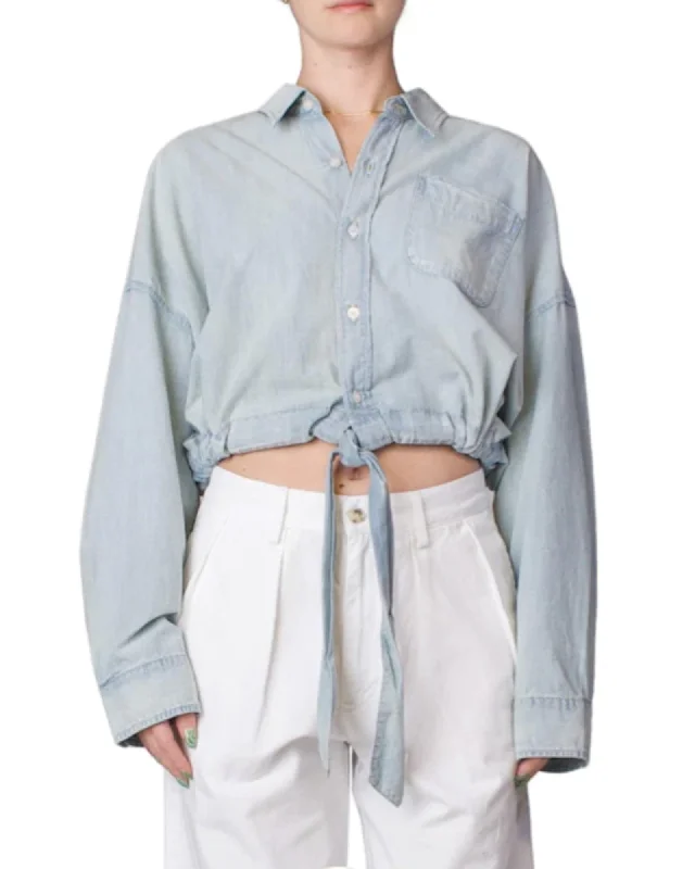 Tie Front Shirt-- Asymmetrical Pockets Print