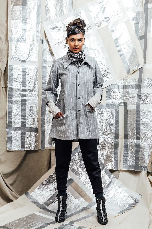AW23 SIDD TUNIC SHIRT - ASH PINSTRIPE-- Collared T-Shirt Boat Neck A-Line