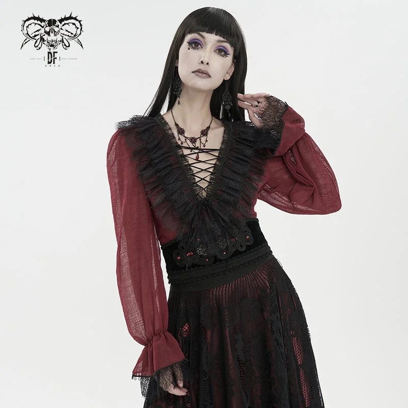 SHT09602 Red Gothic daily life Long Sleeve women Shirts-- Cozy Warm Stylish