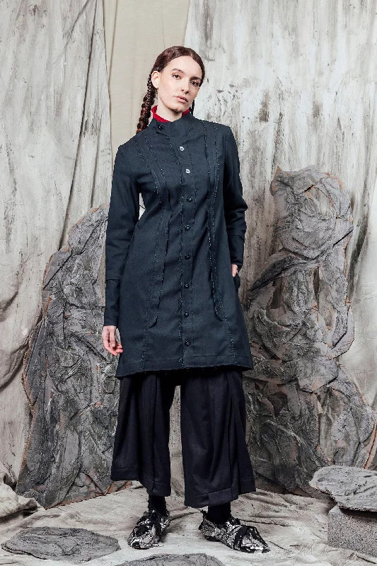 AW24 JADIS TUNIC SHIRT - DEEP INK-- Hooded Caped Shawl Collar