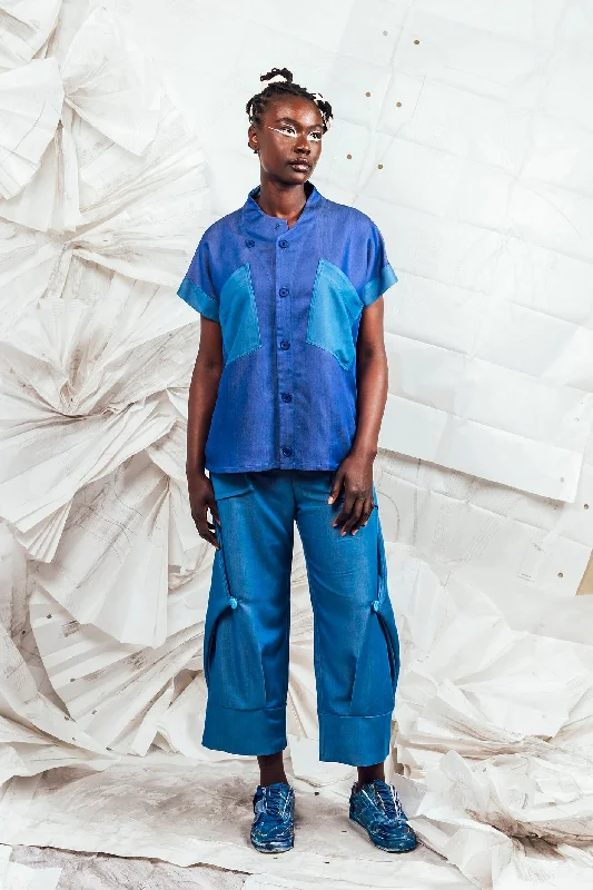 SL25 TAYA SQUARE CUT SHIRT - DENIM AZURE-- Polka Dot Checkered Tartan