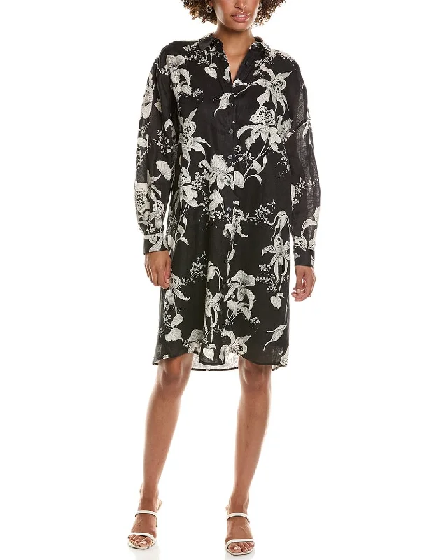 Teri Jon By Rickie Freeman Flower Print Shirtdress-- Graphic T-Shirt Round Neck Polyester