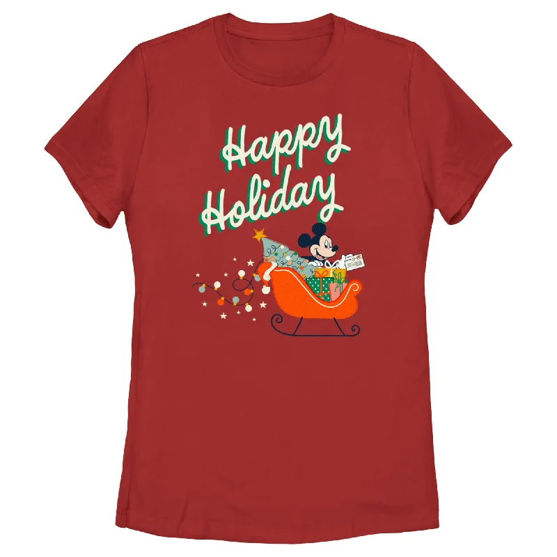 Women's Mickey & Friends Happy Holiday Sled T-Shirt-- Seamless Knitted Crochet