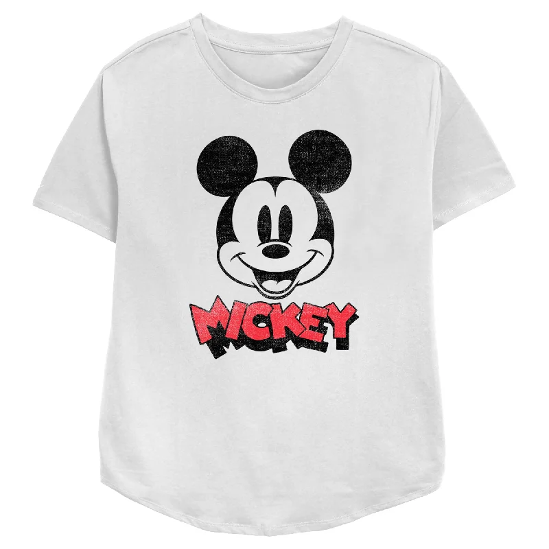 Women's Mickey & Friends Mickey Mouse Retro Headshot T-Shirt-- Mesh Blend Leather Blend Suede Blend