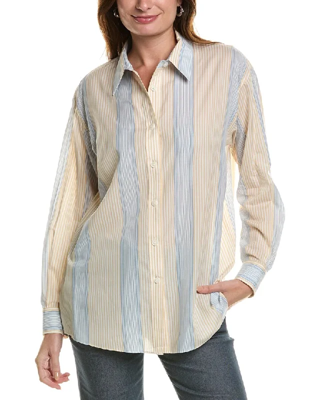 Lafayette 148 New York Boyfriend Oversized Shirt-- Ribbed Striped Patterned