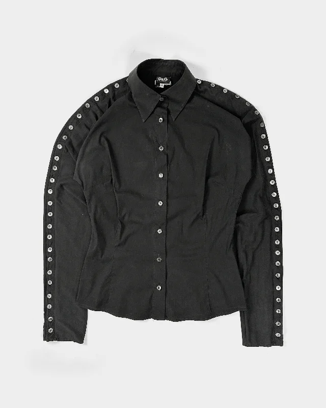 Dolce & Gabbana 60-Buttons Black Shirt 2000's-- Striped Floral Plaid