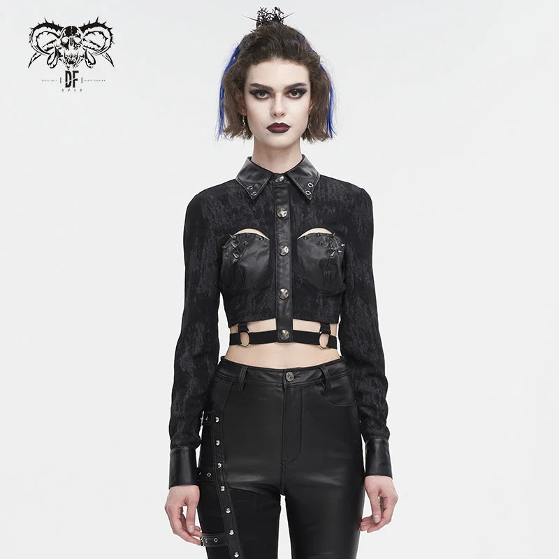 SHT107 Leather paneled rivets studded shirt-- Fleece Fabric Down Fabric Feather Fabric