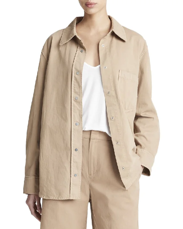 Vince Snap Front Twill Overshirt-- Cashmere Blend Cotton Blend Poly Blend