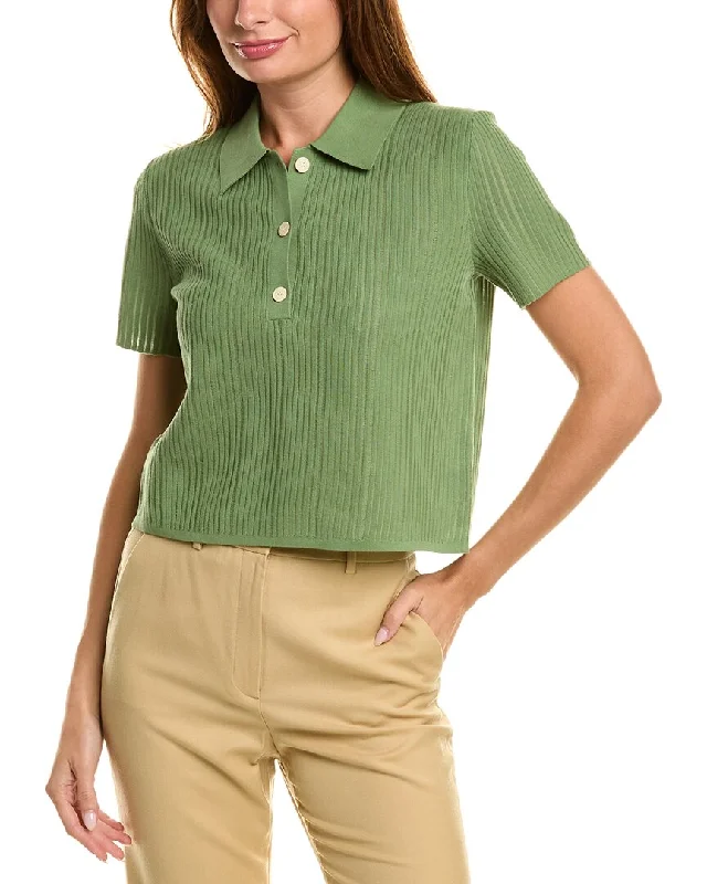 Theory Cropped Polo Shirt-- Welt Pockets Slit Pockets