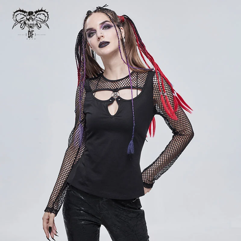 TT183 Deep V Basic style Punk T-shirt-- Front Pockets Side Pockets Patch Pockets