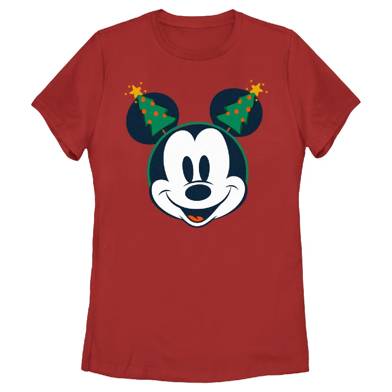 Women's Mickey & Friends Retro Christmas Tree Ears T-Shirt-- Fashionable Trendy Casual