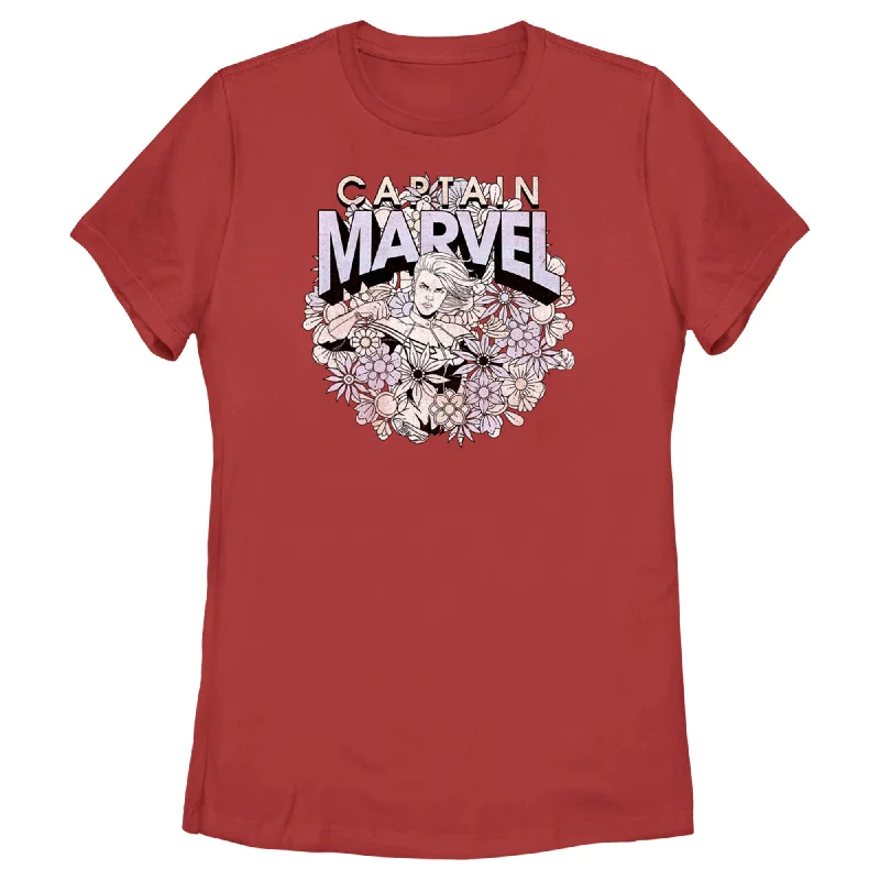 Women's Marvel Floral Carol Danvers T-Shirt-- Houndstooth Herringbone Solid
