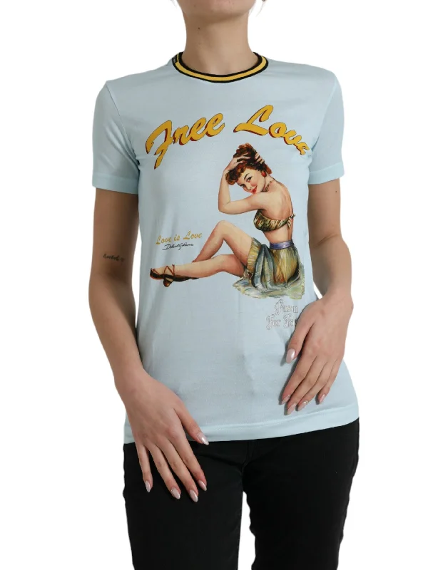 Dolce & Gabbana Elegant Light Blue Cotton Women's T-Shirt-- Casual Formal Business