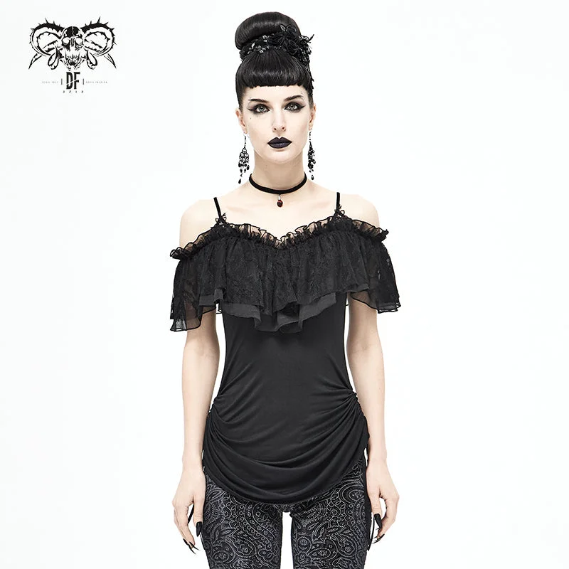 TT171 Gothic strapless drawstring sling T-shirt-- Front Pockets Side Pockets Patch Pockets