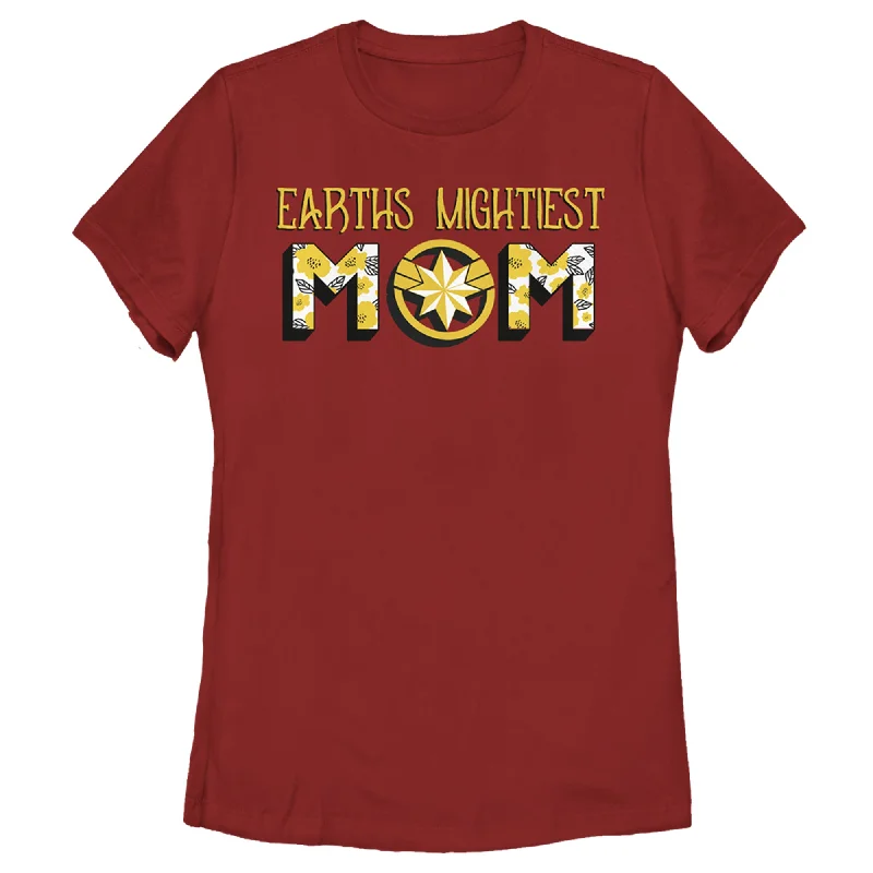 Women's Marvel Earths Mightiest Mom Captain Marvel Badge T-Shirt-- Cashmere Blend Cotton Blend Poly Blend