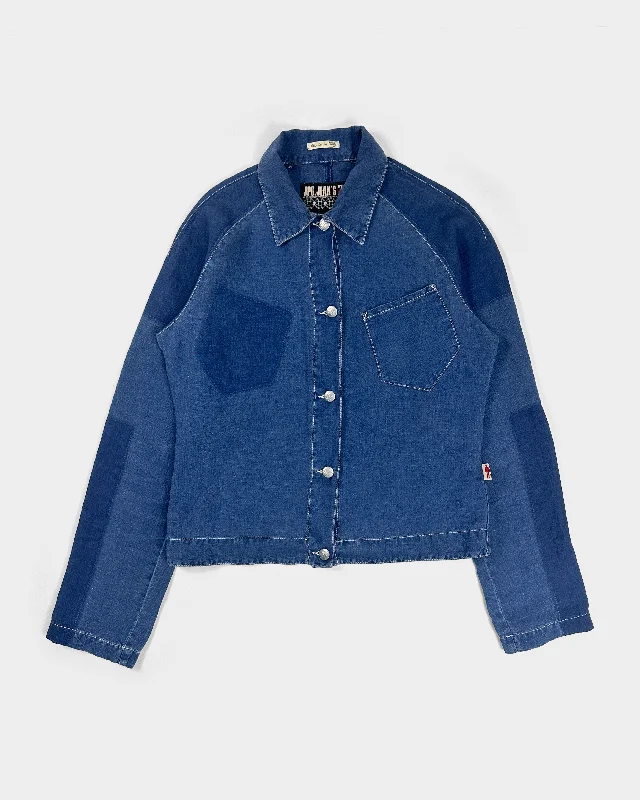 Jean Paul Gaultier 2-Tone Blue Linen Shirt 1990's-- Houndstooth Herringbone Solid