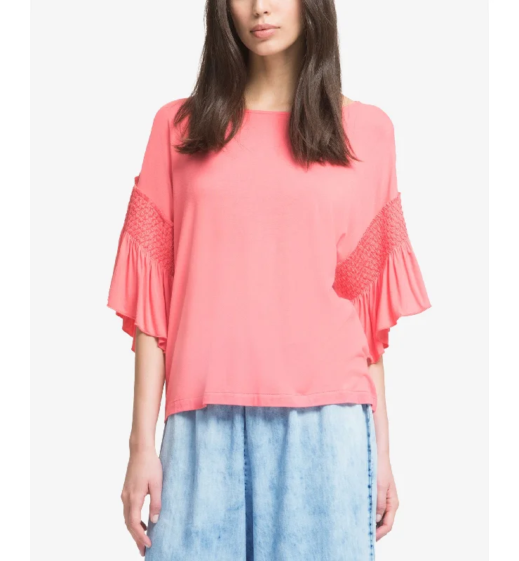 DKNY Ruffled 3/4 Sleeve T-Shirt-- Cozy Warm Stylish