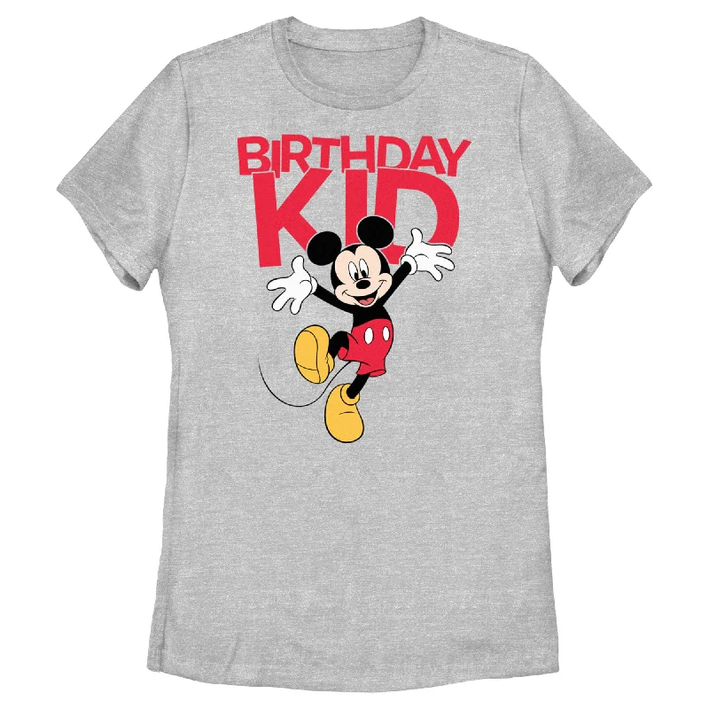 Women's Mickey & Friends Happy Birthday Kid T-Shirt-- Striped Floral Plaid