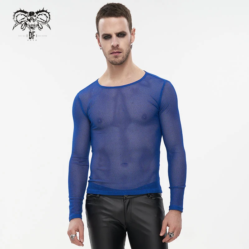 TT19805 Blue Diamond-shaped net basic style long sleeves men t-shirts-- Elegant Classic Vintage