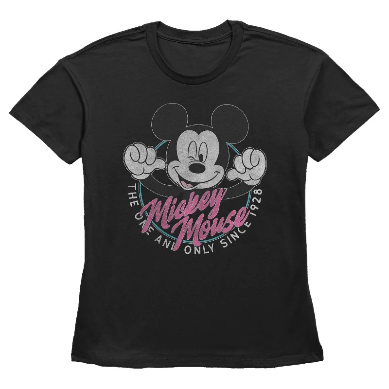 Women's Mickey & Friends Distressed One and Only T-Shirt-- Welt Pockets Slit Pockets Flap Pockets