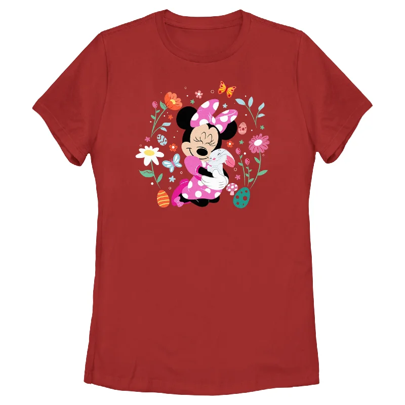 Women's Minnie Mouse Easter Bunny Hug T-Shirt-- Solid Color Striped Floral
