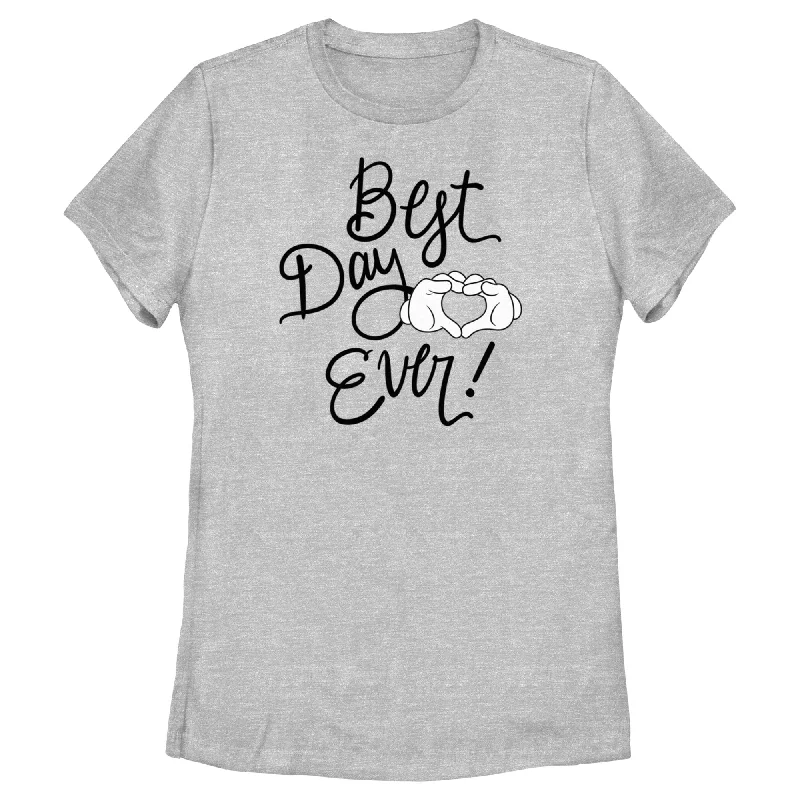 Women's Mickey & Friends Best Day Ever Heart Sign T-Shirt-- Anti-Pilling Machine Wash Handmade