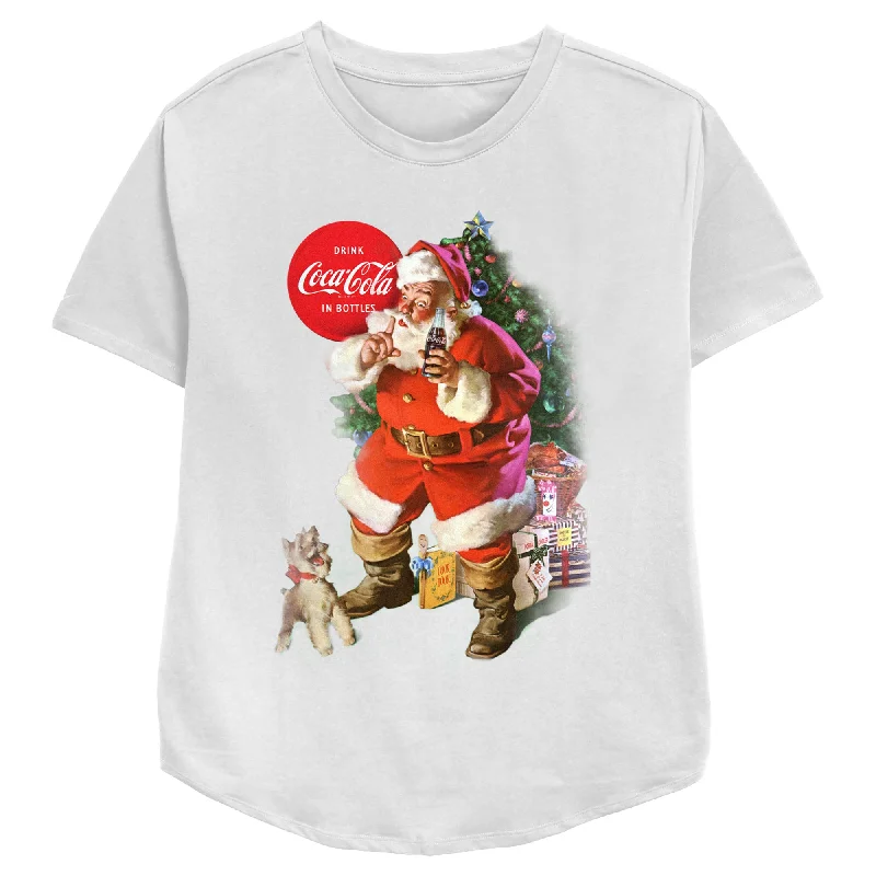 Women's Coca Cola Christmas Drink in Bottles Logo T-Shirt-- Polka Dot Checkered Tartan