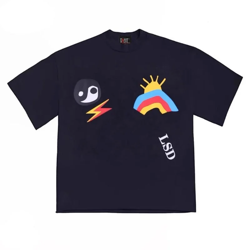 Retro Aesthetic Colorful Print T-Shirt-- Hooded Caped Shawl Collar