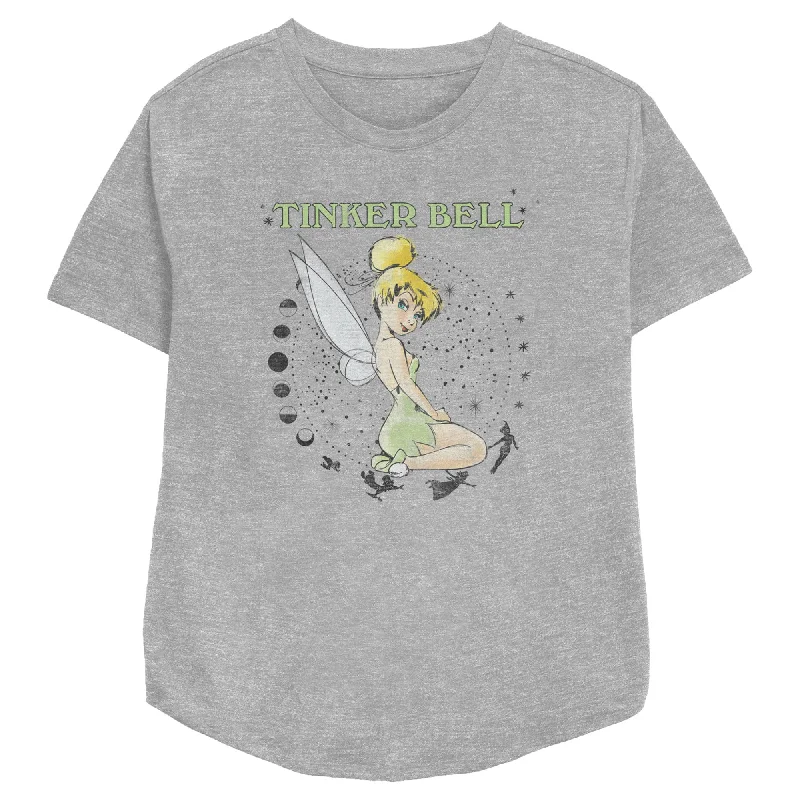 Women's Peter Pan Distressed Moon Phases T-Shirt-- Print Jacquard Patchwork