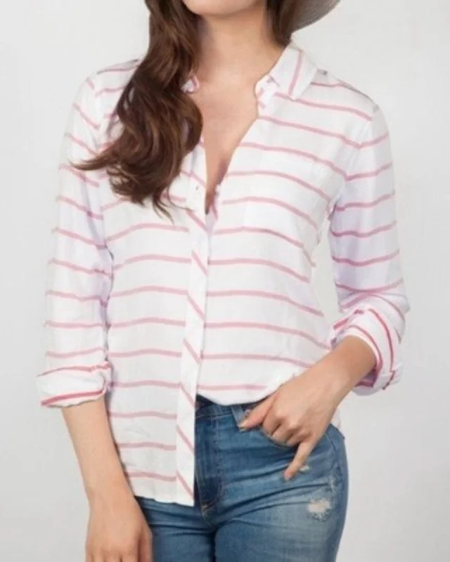 "Rocsi" Striped Button Down Shirt-- Cotton Fabric Linen Fabric Terry Fabric