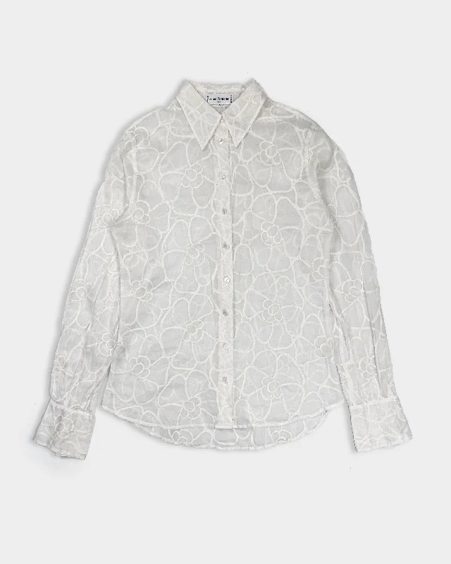 Anne Fontaine Flower Pattern Lace Shirt 2000's-- Satin Fabric Silk Fabric Chiffon Fabric