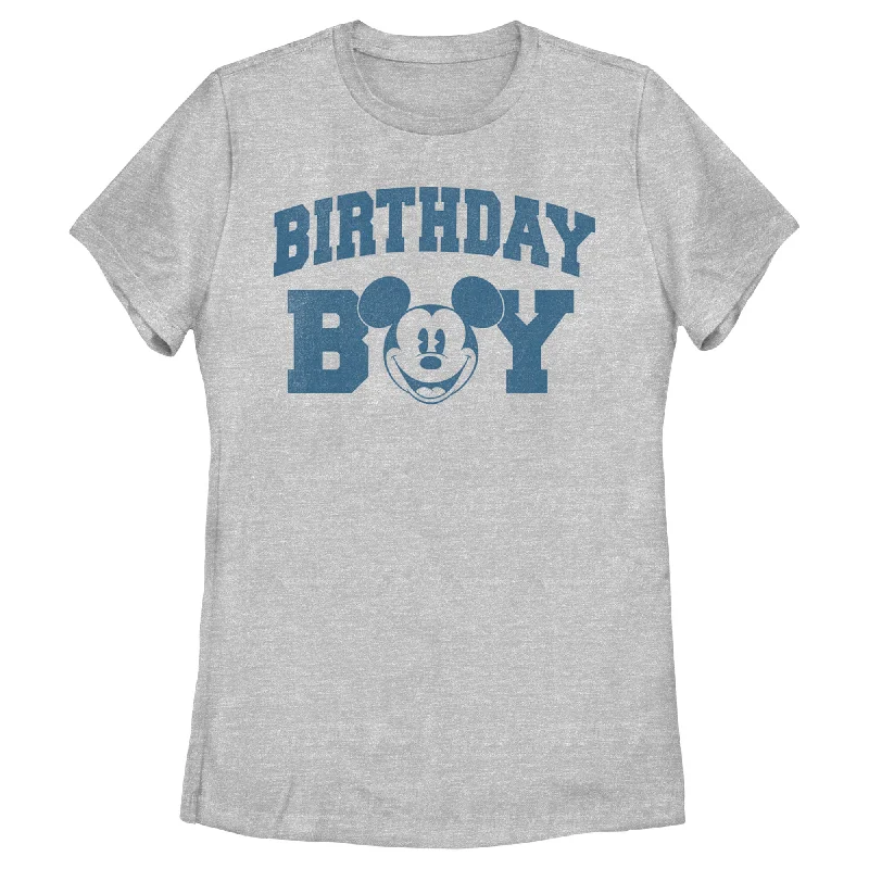 Women's Mickey & Friends Birthday Boy Happy Face T-Shirt-- Print Jacquard Patchwork