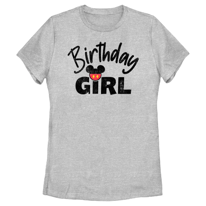 Women's Mickey & Friends Distressed Birthday Girl T-Shirt-- Beaded Sequined Faux Fur