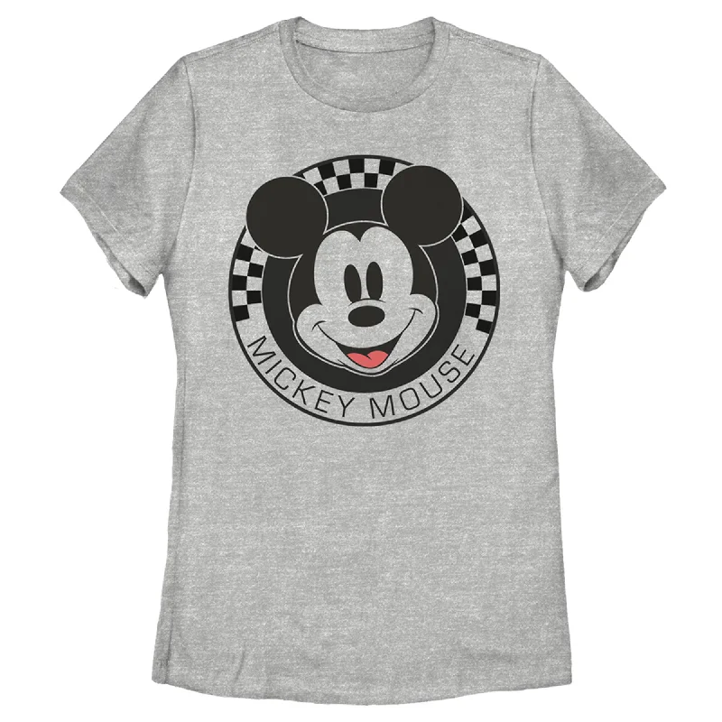 Women's Mickey & Friends Checkered Mickey Mouse Portrait T-Shirt-- Hooded Caped Shawl Collar