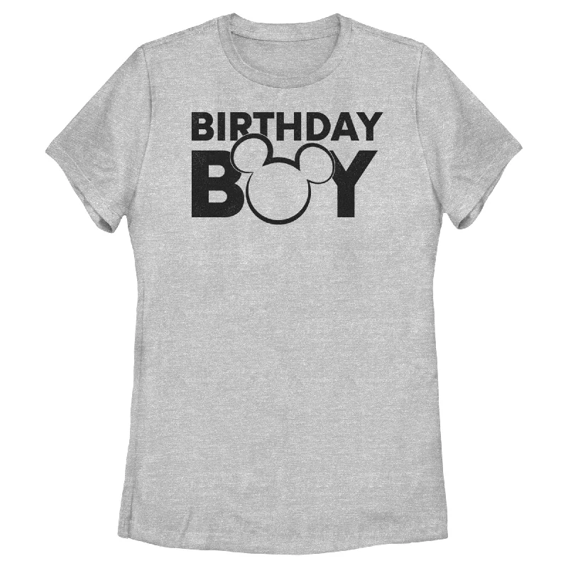 Women's Mickey & Friends Birthday Boy Outline Logo T-Shirt-- Fashionable Trendy Casual