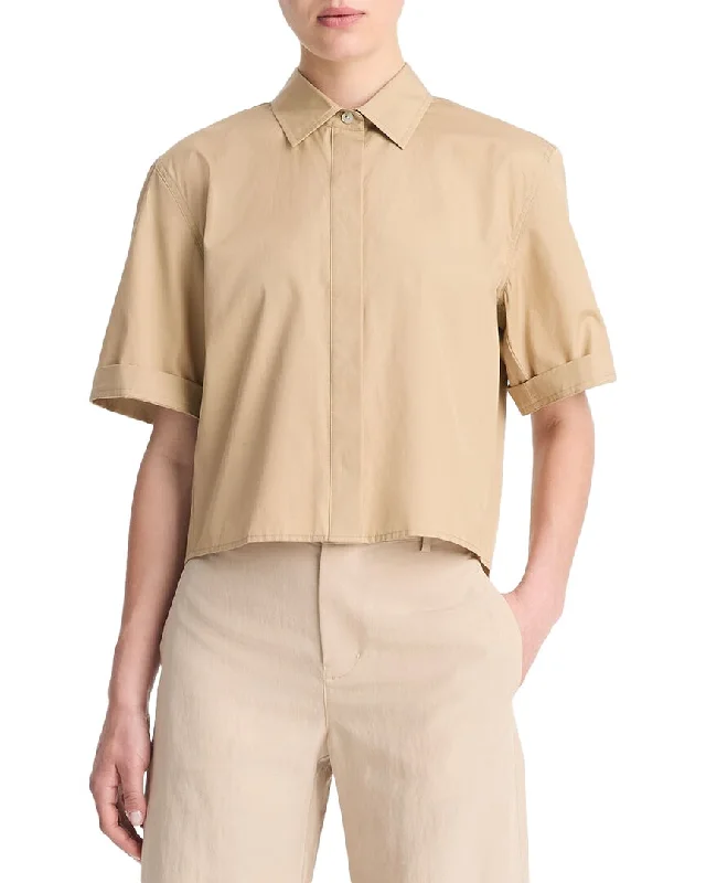 Vince Cropped Shirt-- Cotton Fabric Linen Fabric Terry Fabric