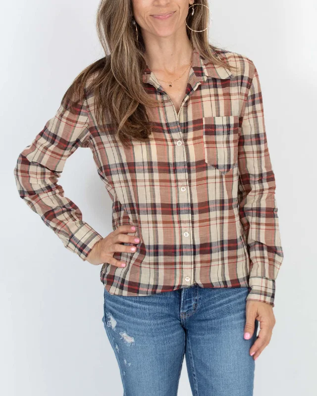 Plaid Cotton Linen Blend Shirt-- Fitted T-Shirt Seamless Stretchy