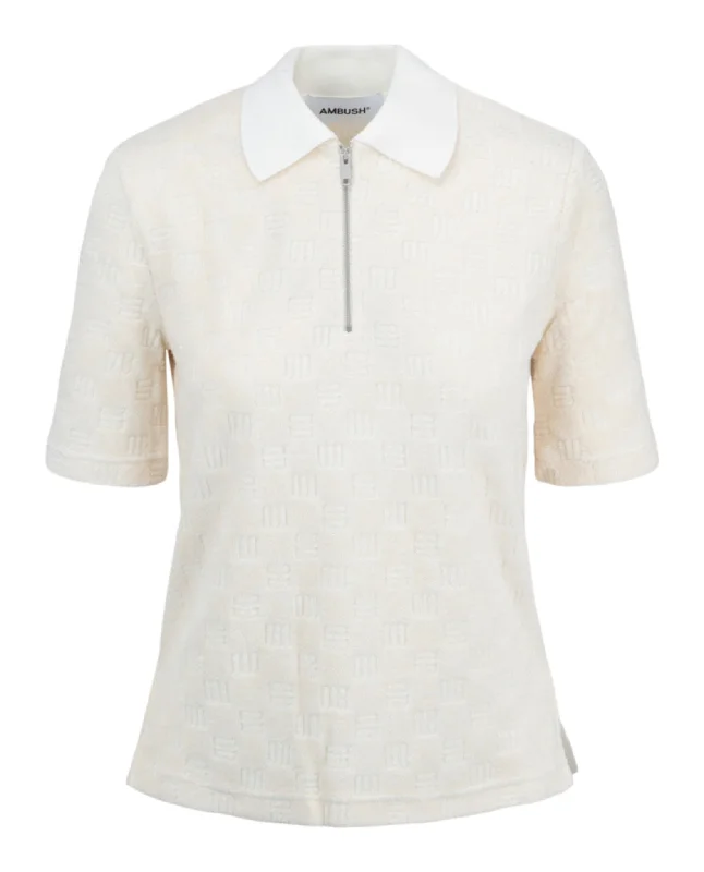 AMBUSH Womens Monogrammed Terry Cloth Polo Shirt-- Nylon Fabric Polyester Fabric Spandex Fabric