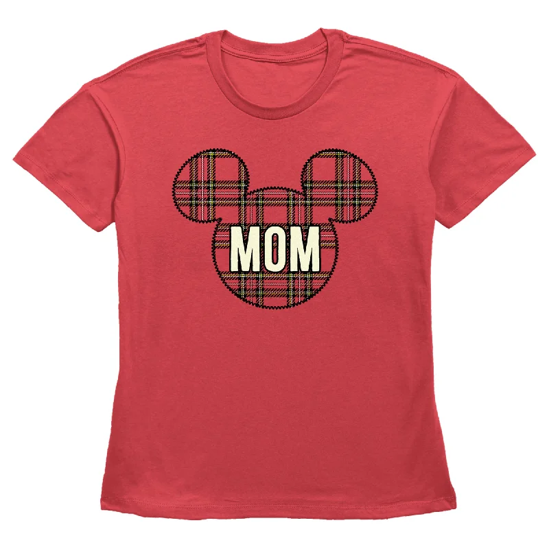 Women's Mickey & Friends Mom Plaid Logo T-Shirt-- Knit Fabric Woven Fabric Fleece Fabric