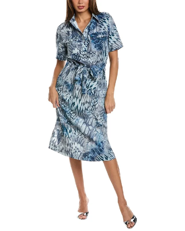 St. John Tie-Waist Shirtdress-- Nylon Fabric Polyester Fabric Spandex Fabric