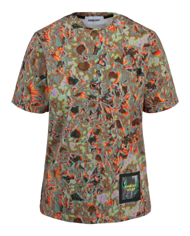 AMBUSH Womens Printed Short Sleeve T-Shirt-- Fleece Fabric Down Fabric Feather Fabric