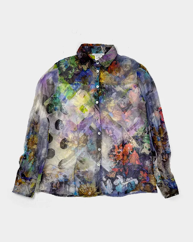 Germano Zama Light Printed Silk Shirt 2000's-- Graphic Embroidered Appliqued
